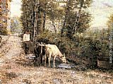 Cows Watering at a Quiet Pool by Eugenio Zampighi